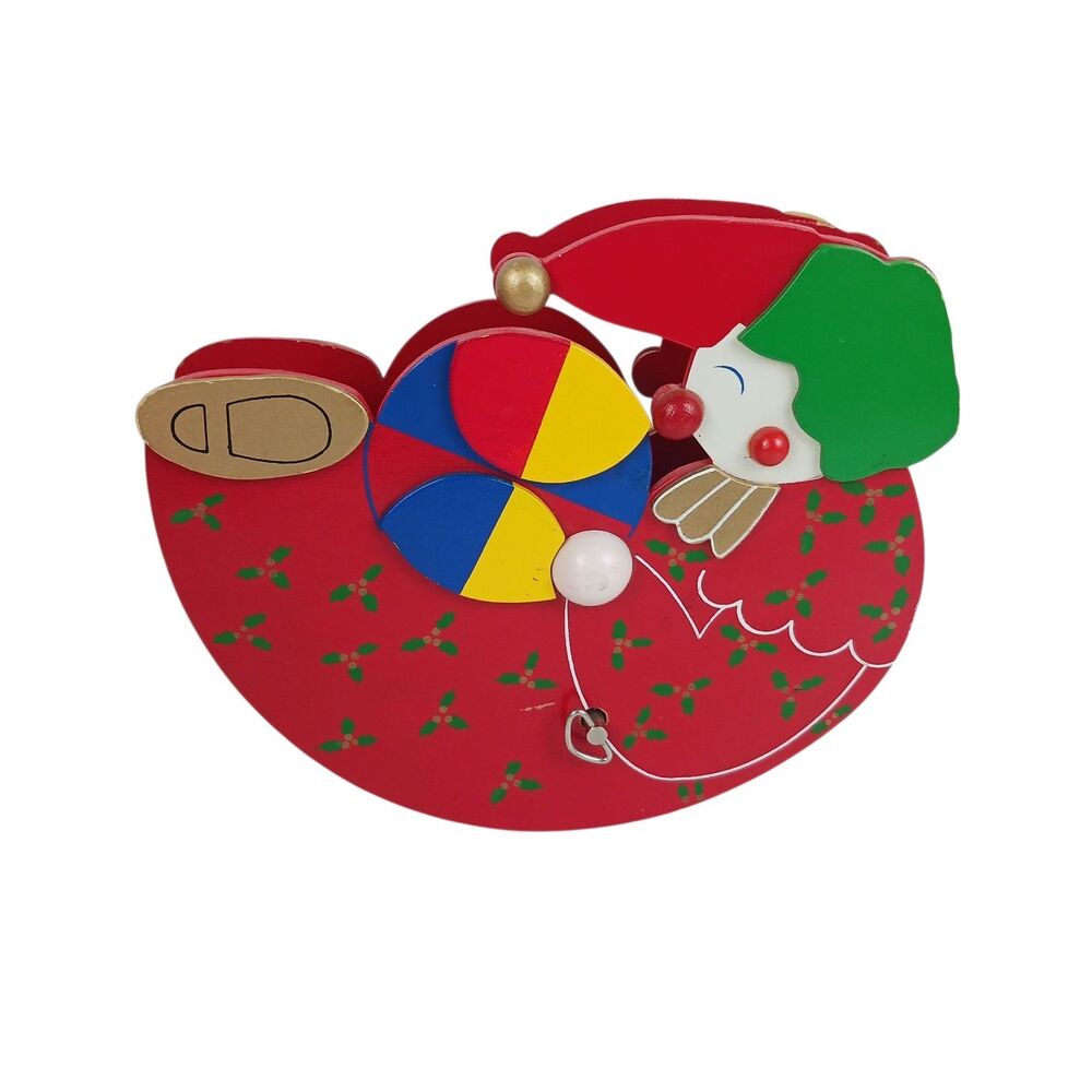 Vtg Red Clown Music Box Wood Rare OOAK Plays Toyland And Rocks Back & Forth